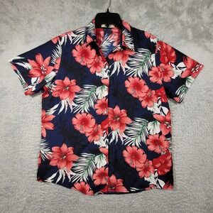 SSLR Hawaiian Aloha Shirt Red Floral Print Short Sleeve Button Up XL